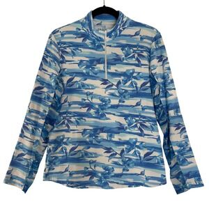 IBKUL Womens Quarter Zip Long Sleeve Mock Neck Top Shirt Blue Floral Large